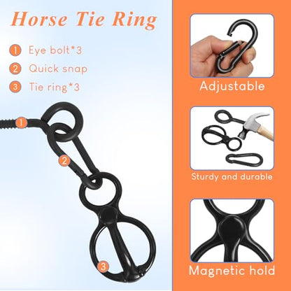 Horse Tie Ring, 4 Sets Blocker Tie Ring for Horse Tack and Supplies, Black - color: Black