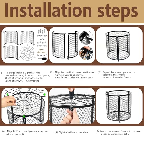 Deer Feeder Varmint Guard, 12.3” x 11.8” Varmint Cage for Feeders | All-Metal Deer Feeder Cage, Protective Cages for Feeder Keeping Wildlife Away Outdoor Hunting - color: black