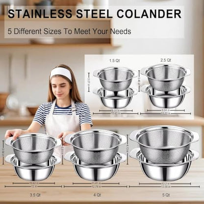 Colander for Kitchen, 1.5 QT Stainless Steel Strainer, Rice Strainer Bowl - size: 1.5 QT