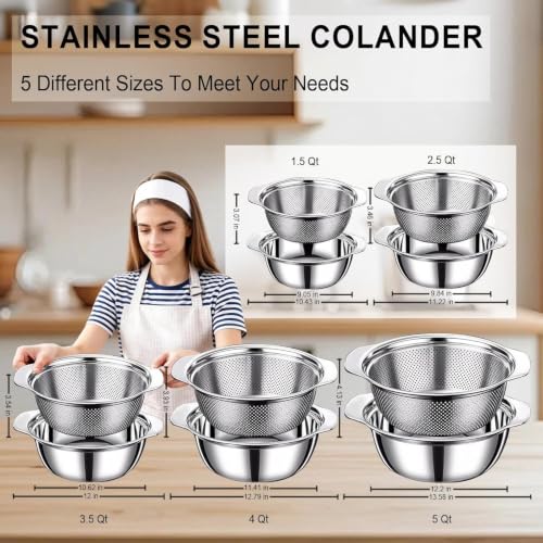Stainless Steel Colander, 2.5 QT 9.85 Inch Colander for Kitchen with Handle - size: 2.5 QT