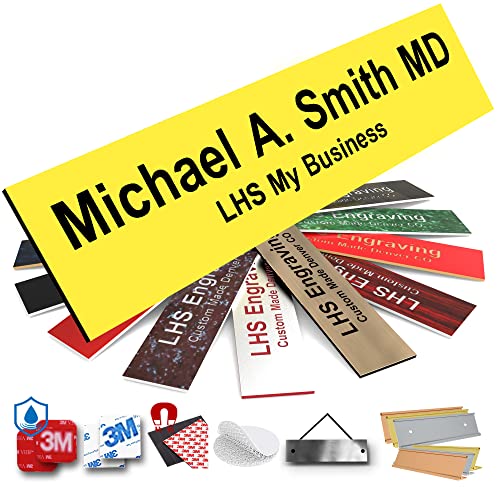 Custom Engraved Office Door Name Plate & Desk Signs, Yellow, 2x4 - color: B4 - Yellow & Black Lettering, size: 2in x 4in (5.1cm x 10.1cm)