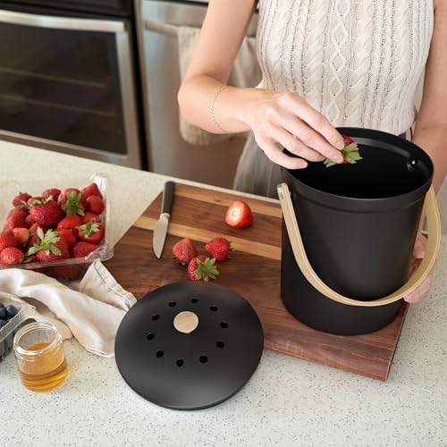 Beautiful Kitchen Compost Bin with Smell Proof Lid for Your Countertop - color: Black