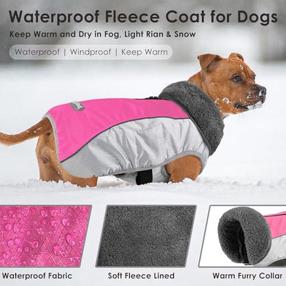 Petglad Dog Coat, Waterproof Ripstop Dog Winter Jacket with Leash Hole, Reflective Adjustable Warm Pet Fleece Snow Sweater for Small Medium Large Dogs - Pink, S - color: Pink, size: S