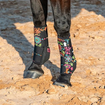 Classic Equine Legacy2 Support Boots, Front and Hind - color: Neon Flower, size: Large