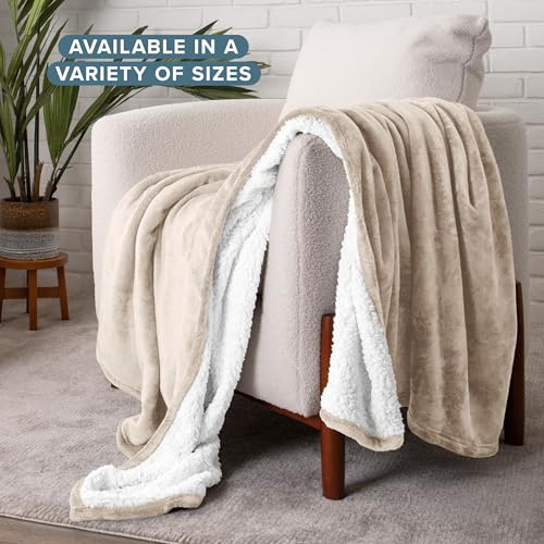 Bare Home Sherpa Fleece Blanket (Throw, Oyster) - color: 10 - Oyster, size: Throw/Travel
