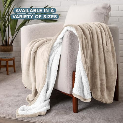 Bare Home Sherpa Fleece Blanket (Throw, Oyster) - color: 10 - Oyster, size: Throw/Travel