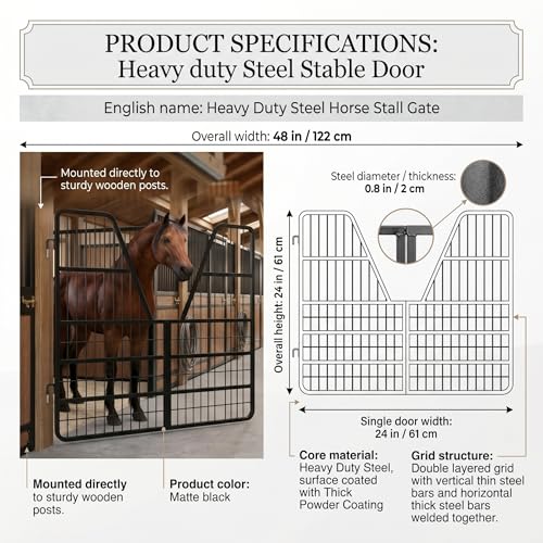 Heavy Duty Stall Guards for Horses, Steel Yoke Design for Show Stables, Adjustable Horse Stall Gate with Ventilation Grid - size: 42"H x 0.8"W x 52"L
