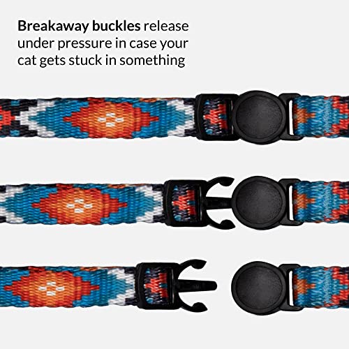 Tribal Aztec Cat Collar 2-Pack, Breakaway with Bell - color: Blue Ethnic & Aztec