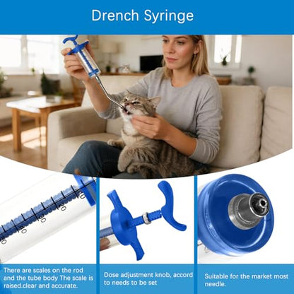 50ml Drenching/Feeding Syringes,with 1 Adjustable Dosage Nozzle,Reusable Feeding Syringe for Sheep,Dog,Goat,Pig,Cat,Small Animals Feeding Supplies