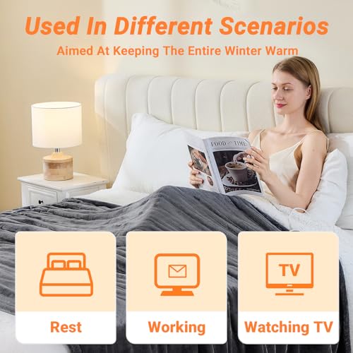 Heated Blanket Electric Throw, 50"x60" Soft Flannel Heating Blanket with 8 Hours Auto Off 10 Fast Heating Levels Machine Washable Sherpa Heated Throw Blanket with Overheating Protection - color: Gray, size: Throw(50" x 60")