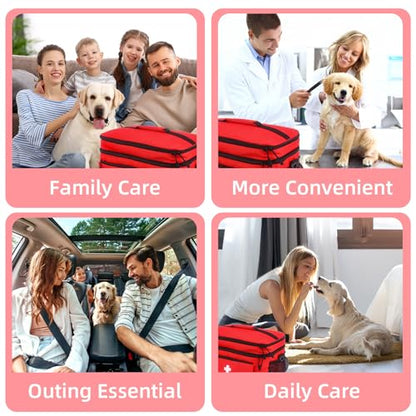 First Aid Bag Empty Large 16x8.3x7 inch with Adjustable Shoulder Strap, Medical Organizer for Pet First Aid Kits, Home Travel Camping Emergency Supplies Storage (Red)