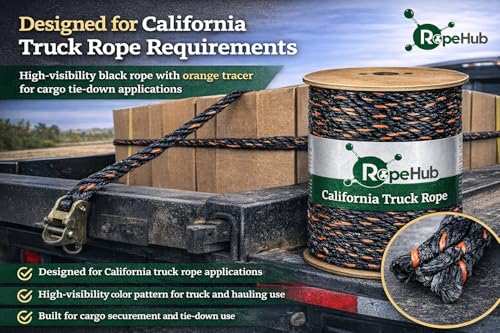 RopeHub California Truck Rope, Polypropylene Tie Down Rope, 1/2" x 100 Ft - size: (#) 1/2 inch x 100feet