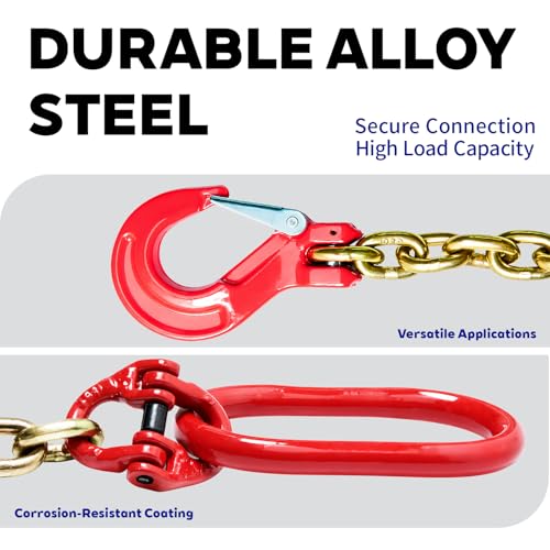 G80 Lifting Chain Sling - 6600Lb Capacity, 6FT Length, 3/8" Chain Diameter, Automatic Welded, Heat Treated, High Strength Alloy Steel with Painted Hook & Safety Factor 6:1 - size: 3/8 in x 6 ft