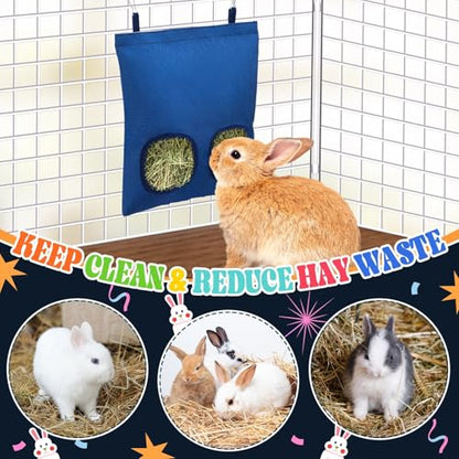 UPINS 2 Pack Guinea Pig Hay Feeder Bag,Bunny Rabbit Cage Bag Hanging Holder - color: Black Dark Blue, size: 28 x 25 cm