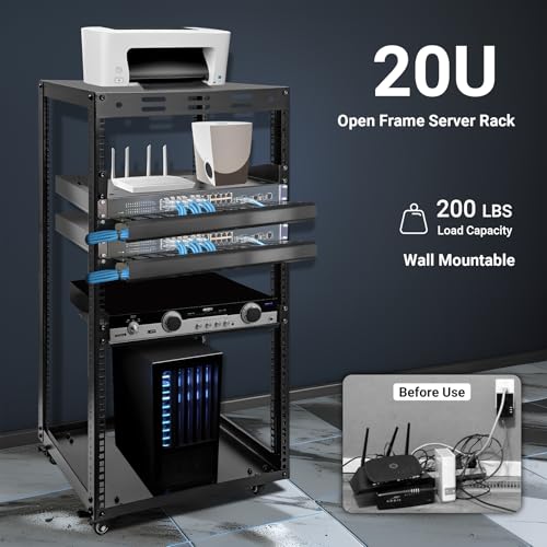 20U Server Rack w/ 2 Racks, Versatile Open Frame IT Rack - size: 20U