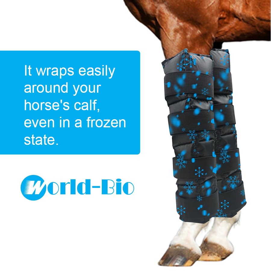 WORLD-BIO Horse Ice Boots, Cold Therapy Leg Wraps for Hocks/Ankles/Knees - Durable, Flexible, Universal Fit, Relieves Tendon Inflammation & Swelling, Post-Operative Recovery - Black - color: 16.9'' X 16.1'' 2 Packs - Black