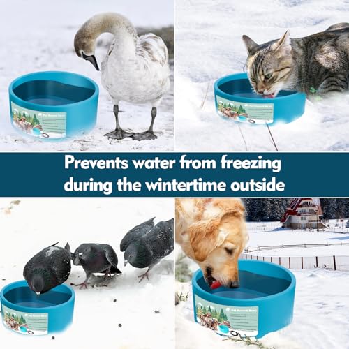Heated Water Bowl for Dog & Cat, Outdoor Heated Dog Bowl Provides Drinkable Water & Food in Winter, Heated Pet Bowl for Outside, Smart Thermal-Dish for Rabbit, Chicken, Duck, Squirrel (98 OZ) - size: 98 OZ