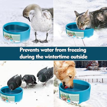 Heated Water Bowl for Dog & Cat, Outdoor Heated Dog Bowl Provides Drinkable Water & Food in Winter, Heated Pet Bowl for Outside, Smart Thermal-Dish for Rabbit, Chicken, Duck, Squirrel (98 OZ) - size: 98 OZ