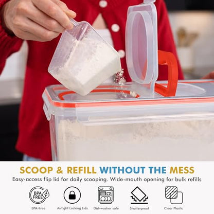 Shazo 2 PC (11L | 372 oz) Flour Sugar Storage Containers with Spout Lid & Easy Carry Handle - BPA Free Extra Large Airtight Food Storage Containers with Lids - Rice Canisters Sets for Kitchen & Pantry - color: Red
