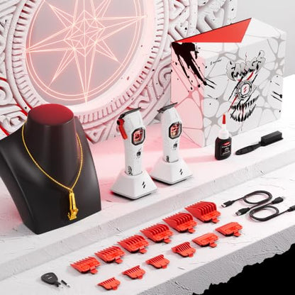 SUPRENT FANGS Professional Barber Clippers - High-Performance 13,000 RPM Vector Motor Hair Clipper Barber Trimmer Set, Professional Haircutting Kit with AI Speed Control, Patented U-Teeth Blade(WHITE) - color: White