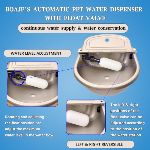 Automatic Dog Water Dispenser with Drain Hole & Drain Valve, Stainless Steel Auto Dog Water Bowl with Float Valve, Hose Quick Connect Fitting, for Livestock, Chicken, Horse (1 Gallon)