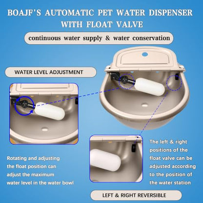 Automatic Dog Water Dispenser with Drain Hole & Drain Valve, Stainless Steel Auto Dog Water Bowl with Float Valve, Hose Quick Connect Fitting, for Livestock, Chicken, Horse (1 Gallon)