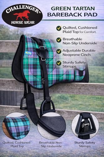 Horse Neoprene Padded Anti-Slip Bareback Saddle Pad Blue Plaid 39TS04 - color: Green Plaid, size: 21.5" (Spine) x 20" (Drop)