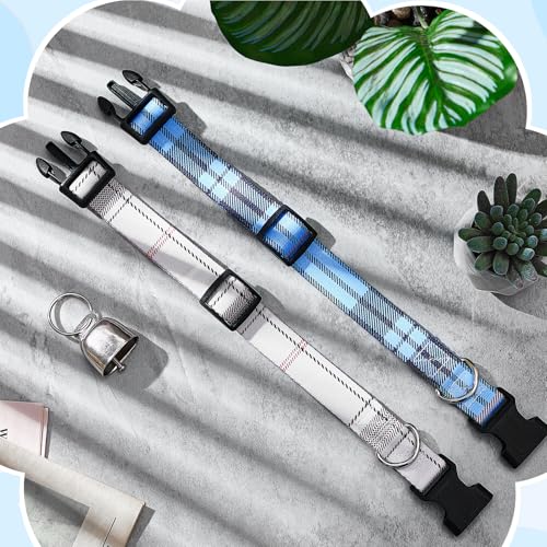 2 Pack Plaid Goat Collars with Bells, Blue White Boy Style for Pygmy Goats - style: Plaid