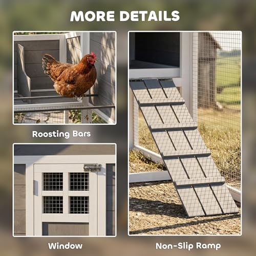 PawHut 82" Wooden Chicken Coop for 2-3 Hens with Nesting Box Gray