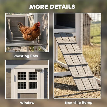 PawHut 82" Wooden Chicken Coop for 2-3 Hens with Nesting Box Gray