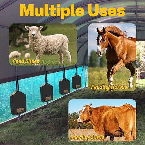 ESMING 2Pcs 600D Oxford Hanging Hay Feeder Bag Compatible with Horses Donkeys Cows Llamas Ostriches or Other Animals Suitable for Indoor/Outdoor use Black