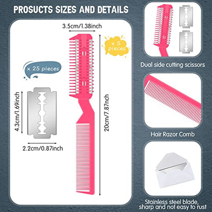 Yinkin 5-Piece Razor Comb for Dogs & Cats, Pink, Plastic & Stainless Steel, Small to Medium Dogs, 25 Extra Blades, Manual, Grooming & Trimming - color: Pink