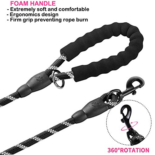 JSXD Heavy Duty Double Handle Dog Leash - 5 FT, Padded & Reflective, Rope for Small to Large Dogs (Black) - color: Rope-Black