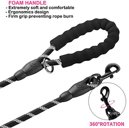 JSXD Heavy Duty Double Handle Dog Leash - 5 FT, Padded & Reflective, Rope for Small to Large Dogs (Black) - color: Rope-Black