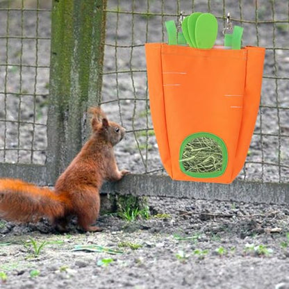 Estivaux Rabbit Hay Feeder Bag Carrots Guinea Pig Hanging Hay Feeding Bag with Hole Pet Storage Dispenser for Chinchilla Hamster Bunny Small Pet Animals - color: Carrots
