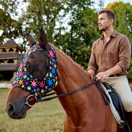 Weewooday 2 Pieces Horse Fly Masks for Horses Soft Fly Masks for Ears Smooth and Elasticity Mask with UV Protection(Star,M) - size: M