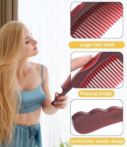 Dandruff Comb Removal Hollow Fine Tooth Scalp Detox Hair Care Tool 2PC | Build Up Flakes Lice Comb, Self Cleaning, Button Release Design, Anti Slip Comb Handle, Scalp Masssage, for Women Men Kids - color: 2PC Black+Red