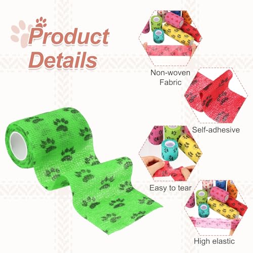 Pet Wrap Bandages, 3 Inch 5 Yard Self Adhesive Bandage Wrap, Pet Non-Woven Tape First Aid Cohesive Gauze, (Emerald Green/Paw, 2 Pcs), Intended for Dog/Cat/Bird/Legs/Paws/Wound - color: Emerald Green, size: 3 inch