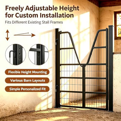 Adjustable Heavy Duty Horse Stall Gate, Horse Stall Door Guards Grille Panel, Sturdy stall Guards for Horses with Thick Steel Frame, Smooth Single Side Opening for Stable Barn Equestrian Daily Use - size: 55"Wx42"H