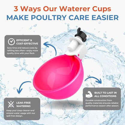 Lil'Clucker - Large Automatic Chicken Waterer Cups Suitable for Ducks, Geese, Turkeys, and Bunny Rabbit - Water Feeder Kit - Poultry Waterer (Pink, 12 Pack) - color: Pink, size: 12 Pack