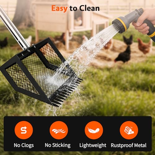 VavoPaw Chicken Poop Scooper,2-in-1 Scoop Shovel&Poop Rake,35-75”Adjustable | Ergonomic Handle Metal Pooper Scooper, Litter Sifting Shovel For Henhouse, Sand, Cattle Shed