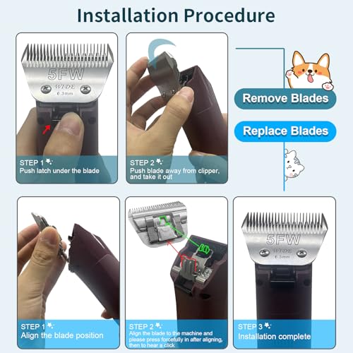 5FW Dog Grooming Wide Blade,Detachable Pet Dog Grooming Blades,Compatible with Andis,Oster A5,Wahl km10 Clippers.Cutting Length 1/4 in(6.3mm) - color: 5FW-6.3mm