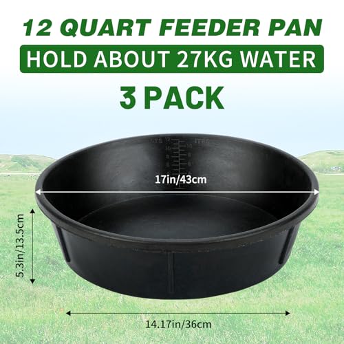 3Pcs Heavy Duty Rubber Feed Pan, 12Q/3Gal Horse Feed Bucket - color: Black-3 Pcs, size: 3Gal(12Q)