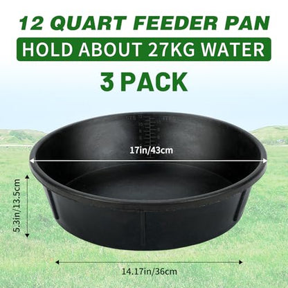 3Pcs Heavy Duty Rubber Feed Pan, 12Q/3Gal Horse Feed Bucket - color: Black-3 Pcs, size: 3Gal(12Q)