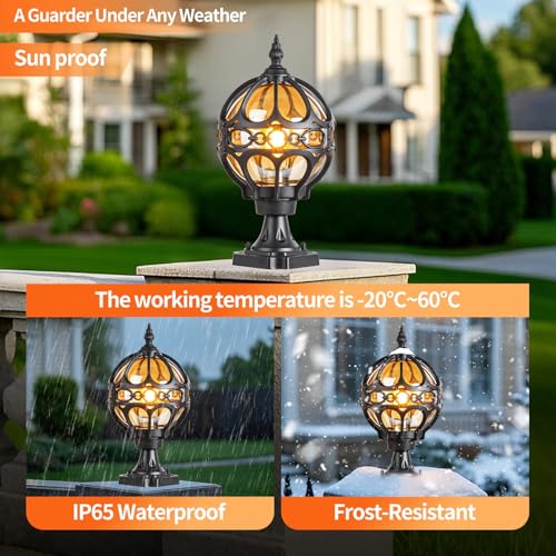 Outdoor Sphere Post Lights Fixtures, Waterproof Anti-Rust Outdoor Post Lights, Outdoor Lamp with Thickened Coating for Driveway, Pathway, Garden (Black, Small-2 Pack)