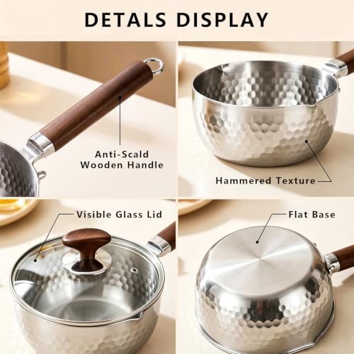 GREATLINK 18/8 Stainless Steel Small Saucepan with Lid and Pour Spouts