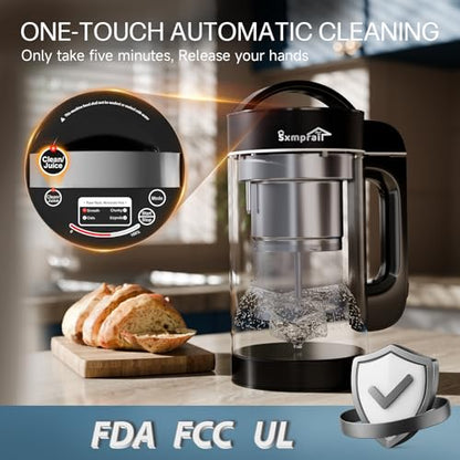 304 Stainless Steel Almond Milk Maker Machine (Built-in Filter) 50oz 6-7 Cups Per Batch, 8-IN-1 Cooking Blender Make Plant Based Nut Milk, Soy Oat Milk, Soup & Juice, Automatic Cleaning (Black)