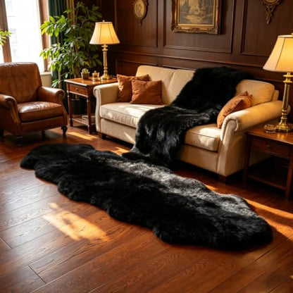 Genuine Sheepskin Rug Natural Wool Fluffy Soft Like Cloud|2 * 6 FT - color: Black, size: 2' x 6' (sheepskin)