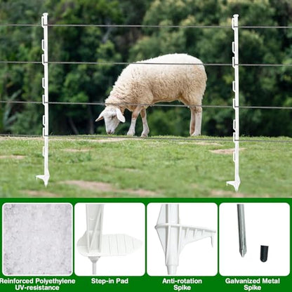 25Pack,48 Inch Heavy Duty Electrical Fence Post - UV Resistant Plastic Fence Posts for Livestock, Garden & Pasture, Easy Installation No Dig (White) - color: White