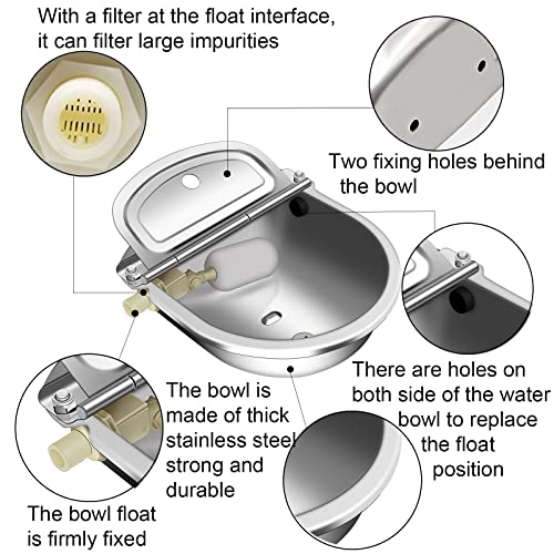 Automatic Livestock Waterer Bowl, 304 Stainless Steel Water Dispenser